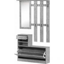 Mobile Guardaroba per Ingresso con Specchio Appendiabiti e Scarpiera Regolabile Grigio cemento 90x22x116 cm