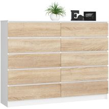Akord - Cassettiera K160 Bianca 160 cm 10 cassetti inserto frontale Sonoma Quercia 160x40x121 cm