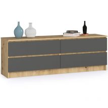 Cassettiera Akord K160 Quercia Artisan 160 cm 4 cassetti inserto frontale Grigio Grafite 160x40x55 cm