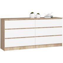 Akord - Cassettiera K160 Sonoma Quercia 160 cm 6 cassetti inserto frontale Bianco 160x40x77 cm