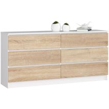 Akord - Cassettiera K160 Bianca 160 cm 6 cassetti inserto frontale Sonoma Quercia 160x40x77 cm