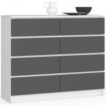 Akord - Cassettiera K120 Bianca 120 cm 8 cassetti inserto frontale Grigio Grafite 120x40x99 cm