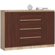 Akord - Cassettiera K140 Sonoma Quercia 138 cm 2 ante 4 cassetti inserto frontale Wengé 138x40x99 cm