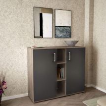 Cosma - Mobile ingresso moderno con 2 ante battenti e 3 mensole di colore Rovere chiaro e Antracite mod. Franck