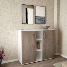 Cosma - Mobile ingresso moderno con 2 ante battenti e 3 mensole di colore Bianco e Rovere chiaro mod. Franck