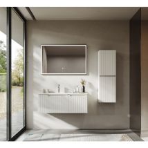 Bridge Beno - Mobile lavabo sospeso da 100 cm con lavabo in resina minerale, cassetto e anta ultrasottili con chiusura ammortizzata, Accento