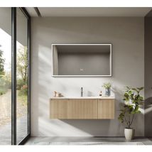 Bridge Beno - Mobile lavabo sospeso da 120 cm con lavabo in resina minerale, cassetto e due ante ultrasottili con chiusura ammortizzata, Accento