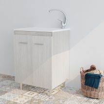 Marinelligroup - Mobile lavatoio in Legno bianco venato 60X60 cm asse lavapanni pilozza vasca in resina lavanderia spm