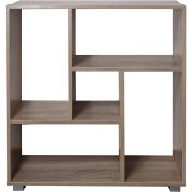 Maka - Libreria Scaffale per Soggiorno con 5 Ripiani in Legno Laminato - Mobiletto Versatile per Cucina, Ufficio e Studio (Bianco/Rovere, Italo)