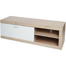 Mendler - Rack tv HWC-L33 - Table tv Table basse Armoire tv Commode - bois 43x140x41cm Compartiment de rangement - aspect chêne - blanc