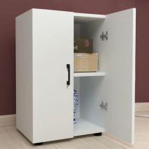 Mobile Multiuso con 2 Ante e 2 Ripiani in Legno Bianco Maniglie Nere 49x32x74cm