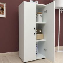 Mobile Multiuso con 2 Ante e 3 Ripiani Legno Bianco Maniglie Nere 49x32x108.5cm