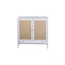 Minkurow - Mobile pensile di design con elementi in rattan naturale, doppia anta, mobile contenitore, base in metallo