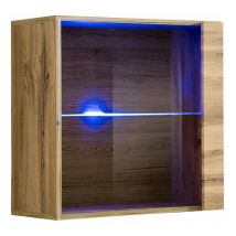 Vetrina Sospesa con led Mobile Soggiorno Vetrinetta pensile Salotto Sala da Pranzo 60x60x30cm Modello Berit 60x60 Colore Rovere opaco