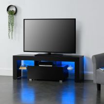 Mobile Porta tv con Illuminazione led a Colore Variabile con Telecomando 130 x 35 x 45 cm Supporto tv con Cassetto e Ripiani Portaoggetti - Nero