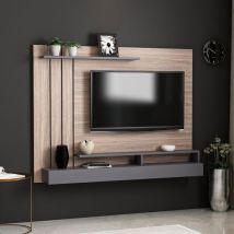 Parete porta TV Lawrance 157 in noce con dettagli antracite – 18mm – 157 x 21 x 120 h cm – HOMEMANIA