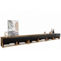 Mobilier1 - Mobile porta tv Sarasota 144, Wotan quercia + Nero lucido, Il numero di porte: 0, Numero di cassetti: 0, 300x30x33cm