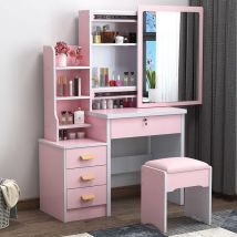 Mobile Scrivania con Specchio scorrevole Set con mensole , cassetti e sgabello tavolo cosmetici per ragazze - Colore: Rosa