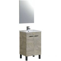 Mobile sottolavabo, Mobiletto per bagno, Armadio a 2 ante con specchio, lavabo non incluso, cm 50x40h80, Rovere