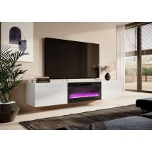 Bim Furniture - mobile tv con caminetto elettrico Cm 200x40x37h bianco lucido