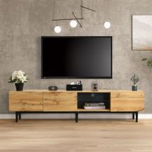 Pergar - Mobile tv 175 cm, con led orientabile, tre scomparti, mdf, stile moderno, naturale e nero, 175x34x42 cm