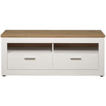 Trendteam - Mobile tv 2 cassetti e 2 nicchie decoro legno chiaro e bianco L148 cm - Shade