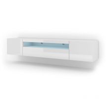 Salone Srl - aura 200 cm, mobile tv a parete o in piedi, bianco opaco / bianco lucido + led
