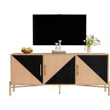 Redom - Mobile tv da 48', venature del legno marrone e nero, maniglie e gambe dorate