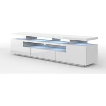 Bim Furniture - Mobile tv eva con led integrato 195x42x51H Cm struttura bianco opaco frontali bianco lucido
