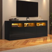 Hauss Spole - Mobile tv, led, 3 scomparti aperti, 2 ante, 2 cassetti, controllo app, 160x35x60cm per tv 70', nero