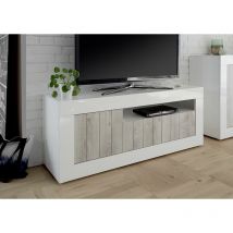 Zenzero Shop - Mobile tv moderno a 3 ante, moderno e di design, finitura Bianco Lucido e Pino Bianco
