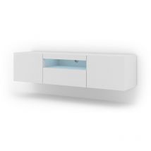 Bim Furniture - aura 150 cm, mobile tv a parete o in piedi in bianco opaco + led