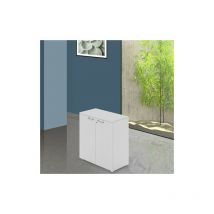 Armadio ufficio in legno bianco con serratura.