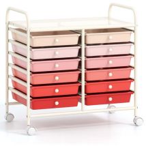 Mobiler Lagerwagen Mit 12 Stapelbaren Schubladen, Pink