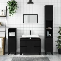 Bonnevie - Mobiletto Armadietto da Bagno,Contenitore Bagno Nero 30x30x100 cm in Legno Multistrato -FW56643