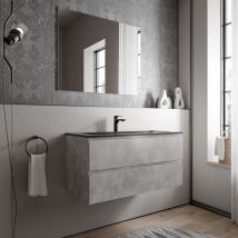 Mobiletto ava 100 cm con lavabo in mineralguss cream - colore selezionabile Grigio calcestruzzo, Nero opaco con preforatura