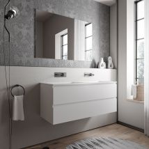 Mobiletto ava 120 cm con lavabo in mineralguss cream - colore selezionabile bianco opaco, Bianco opaco senza preforatura