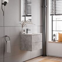 Bernstein - Mobiletto ava 60 cm con lavabo in ceramica - colore selezionabile Grigio calcestruzzo, Bianco lucido