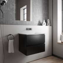 Bernstein - Mobiletto ava 60 cm con lavabo in mineralguss cream - colore selezionabile Matt black (en), Bianco opaco senza preforatura