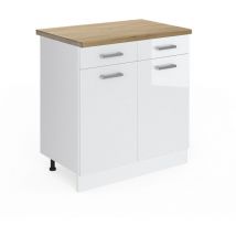 Vicco - Mobiletto base per cucina R-Line, Bianco lucido, 80 cm pt Rovere