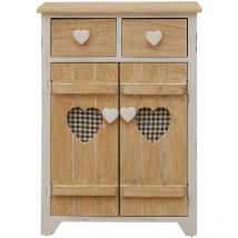 Mobili Rebecca - Mobiletto Comodino 2 Cassetti 2 Ante Legno Bianco pomelli cuore Shabby 70x51x30