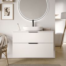 Bernstein - Mobiletto tim 100cm per lavabo da appoggio - colore selezionabile bianco lucido, Cromo, Rovere grigio nebbia