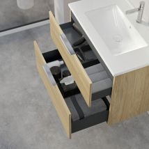 Bernstein - Mobiletto tim 80cm con lavabo - colore selezionabile 2x colonna sospesa flessibile, Rovere grigio nebbia, Cromo
