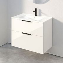 Bernstein - Mobiletto tim 80cm con lavabo - colore selezionabile Bianco lucido, 1x colonna sospesa flessibile, Nero opaco