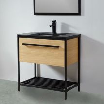 Mobile bagno smart 80 cm in metallo nero con vasca ceramica nera