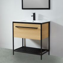 Stano. - Mobile bagno smart 80 cm in metallo nero con vasca ceramica bianca