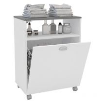 Miroytengo - Mobili ausiliari Lavandería con ruote bianche con coperchio grigio 80x61 cm