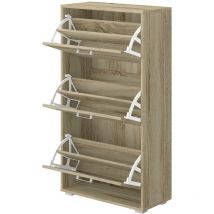 King Home - meuble à chaussures à trois compartiments en chêne