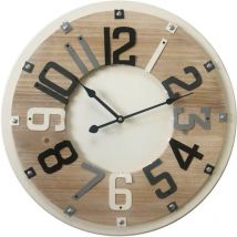 Rebecca Mobili Horloge de Décor Chambre Ronde Bois Metal Beige Marron 50x50x4,5