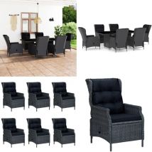 Ensemble à manger d'extérieur 7pcs et coussins rotin gris foncé - Salon De Jardin - Mobilier De Jardin - Set De Salon De Jardin - Chaises Pliantes